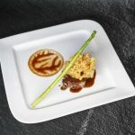 PAN FRIED PREMIUM BEEF AND CRISPY SCALLOP SERVE IN BLACK PEPPER SAUCE