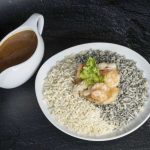 POACHED SEAFOOD RICE IN LOBSTER BROTH SERVE WITH CRISPY RICE 