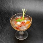  CHILLED CRYSTAL JELLY WITH LONGAN AND STRAWBERRY TOPED WITH MINT LEAF